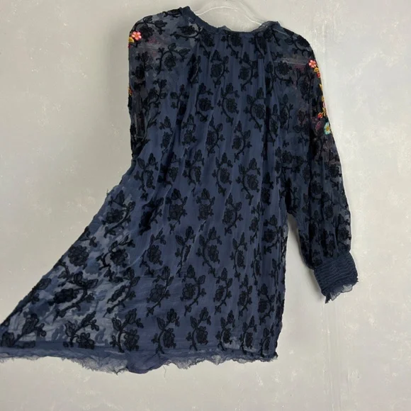 Sundance size XXL Gemma Elegance top long sleeve embroidered navy boho NEW - Picture 10 of 16
